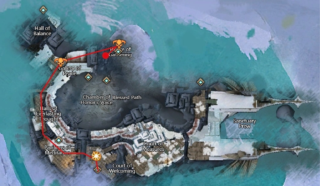 Way and events on the upper level of Honor of the Waves Path 1